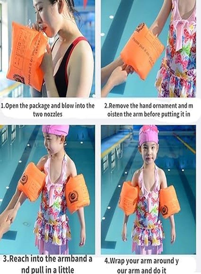 Snevil Inflatable Arm Swimming Floats Bands Floatation Water Wings for Children and Adults Eather Swimming arm Float Band (Orange) - Image 4